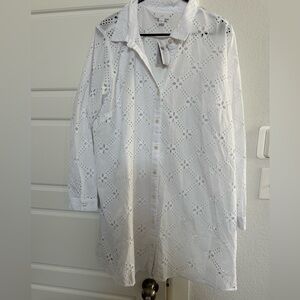 J.Jill White Eyelet Button Down Tunic Dress | 2X | NWT $119